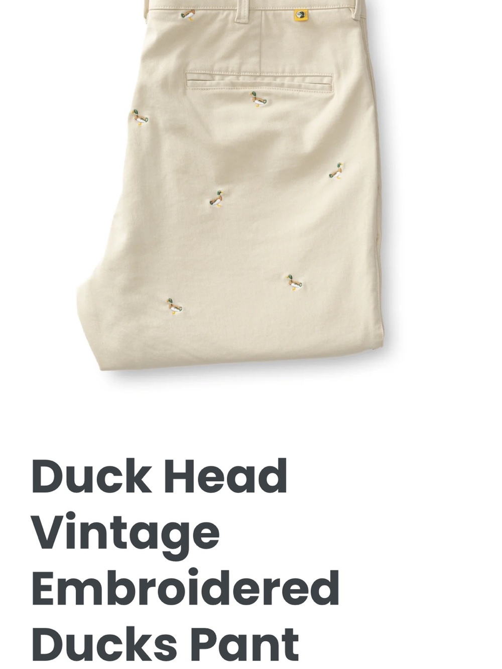 Duck Head Embroidered Duck Motif Pants - Cream Size 38/30